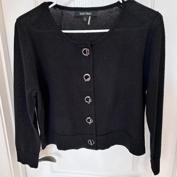Black Ellen Tracy Cropped Sweater with Metallic Flecks, Size L, NWT - Picture 1 of 4